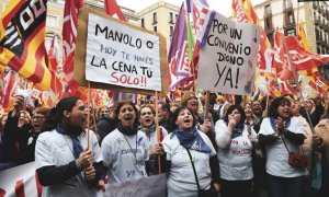 Manifestants durant la passada vaga del 8M a Barcelona. Lluis Gene / AFPJ