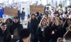 Protesta en la que las mujeres reclaman más protección tras un caso de violación en Malmö, Suecia. EFE