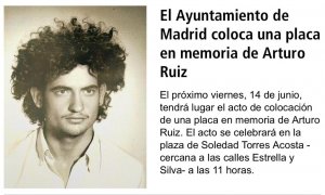 Cartel que informa del acto de inauguración de una placa en honor a Arturo Ruiz.-