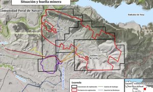 El mapa de localización incluido en la declaración de impacto muestra la cercanía de las galerías de la mina al pantano de Yesa | Ministerio de Transición Ecológica