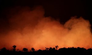 El humo y el resplandor de las llamas durante un incendio en un área de la selva amazónica cerca de Humaita, estado de Amazonas, Brasil, el pasado 17 de agosto Brasil.- REUTERS / Ueslei Marcelino