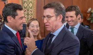 Pablo Casado junto a Moreno, Feijóo y Pastor en la toma de posesión del segundo como presidente de la Junta de Andalucía EFE