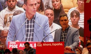 El candidato del PSOE, y presidente del Gobierno en funciones, Pedro Sánchez, durante un acto de precampaña del partido en Zamora. EFE/Mariam A. Montesinos