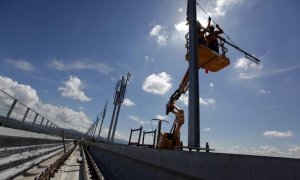 Vista general de los trabajos de construcción de la Línea 2 del Metro de la ciudad de Panamá (Panamá). EFE/Alejandro Bolívar
