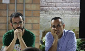 Joan Canela, a l'esquerra de la imatge, i Jordi Muñoz, que va fer de portaveu del Moviment d'Objecció de Consciència (MOC).