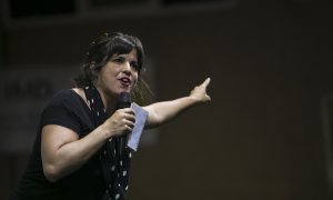 La líder de Podemos Andalucía, Teresa Rodríguez, durante su intervención en el acto público. E.P/ María José López