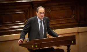 El presidente de la Generalitat Quim Torra durante la sesión del Parlament de este martes. / Europa Press