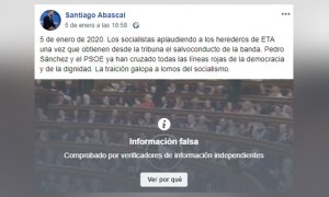 Captura de la publicación de Santiago Abascal que Facebook ha calificado de "información falsa". / Facebook