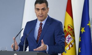 MADRID, 12/01/2020.- El presidente del Gobierno, Pedro Sánchez, en una comparecencia en el Palacio de la Moncloa, ha garantizado el "firme propósito de unidad" de su Ejecutivo de coalición entre el PSOE y Unidas Podemos que "tendrá varias voces, pero una