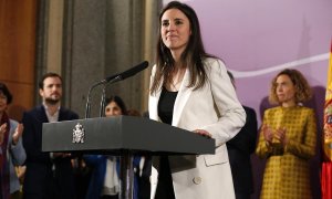 La nueva ministra de Igualdad, Irene Montero, durante su intervención en la toma de posesión de su cargo este lunes 13 de enero de 2020 en Madrid / EFE