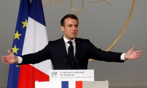 El presidente francés, Emmanuel Macron, en la conferencia de personas con discapacidad este martes. / Reuters