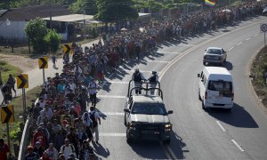 La última caravana de migrantes centroamericanos que llegó a México el pasado enero en Zaragoza, Chiapas. / Reuters