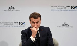 El presidente francés Emmanuel Macron durante una conferencia en Munich el 15 de febrero. /REUTERS