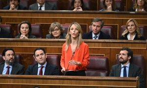 La portavoz popular, Cayetana Álvarez de Toledo, durante su intervención en la segunda sesión de control al Gobierno en el Congreso, donde la oposición pregunta por el cumplimiento de sus compromisos mientras eleva las críticas por el encuentro del minist