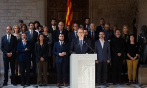 Quim Torra junto con el resto de integrantes del Govern en un comunicado tras la sentencia del 'procés'. / EP