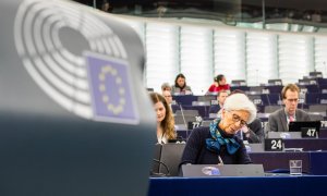La presidenta del BCE, en el Pleno del Parlamento Europeo, en Estrasburgo, para presentar el informe anual de la entidad. E.P/DPA/Philipp von Ditfurth