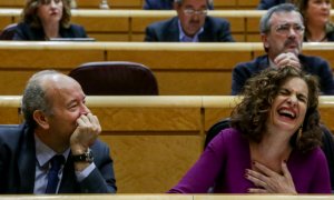 La ministra de Hacienda, María Jesús Montero, junto al titular de Justicia, Juan Carlos Campo, durante la sesión de control celebrada en el Senado. E.P./Ricardo Rubio