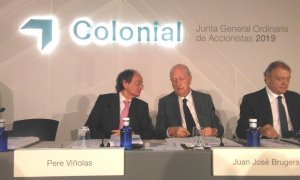 El presidente de Colonial, Juan José Bruguera, y el consejero delegado, Pere Viñolas, en la junta de accionistas 2019 de la compañía. E.P.