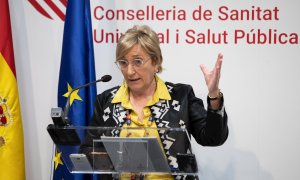 La consellera de Sanidad de la Generalitat Valenciana, Ana Barceló, durante la rueda de prensa que ha ofrecido con las últimas novedades sobre el coronavirus. EFE/ Biel Aliño