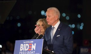 Joe Biden , durante su discurso en Philadelphia tras conocer su victoria en el 'minimartes'. - EFE