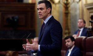 El presidente del Gobierno, Pedro Sánchez, durante su comparecencia este miércoles en el Congreso de los Diputados. EFE