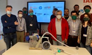 Pla conjunt amb el primer respirador de campanya 3D validat medicament i industrialitzable. / CONSORCI DE LA ZONA FRANCA