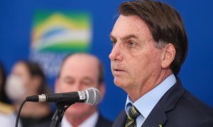 Jair Bolsonaro, presidente de Brasil, asiste a una conferencia de prensa. Brasil también ha cerrado la última de sus diez fronteras terrestres debido a la pandemia de coronavirus. EUROPA PRESS/Isac Nóbrega