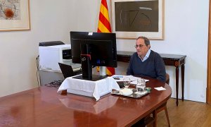01/04/2020.- El presidente de la Generalitat, Quim Torra, durante una videoconferencia este domingo. EFE/Generalidad