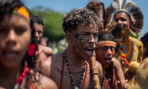 Los pueblos Tupinambá y Pataxó se manifestaron el pasado mes de agosto en Brasilia por el respeto de la demarcación de los territorios indígenas en Brasil. TIAGO MIOTTO/ CIMI. 16oct19.