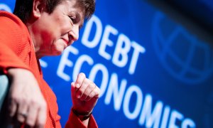 La directora gerente del FMI, la búlgara Kristalina Georgieva, en un acto del Banco Mundial, en  Washington, en febrero pasado. AFP/Brendan Smialowski