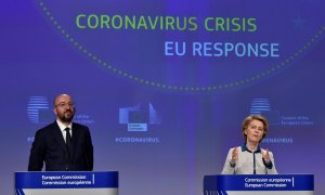 El presidente del Consejo Europeo Charles Michel y la presidenta de la Comisión Europea, Ursula von der Leyen, en una rueda de prensa en Bruselas. REUTERS/John Thys/Pool