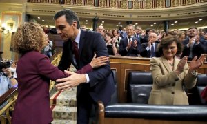 La presidenta del Congrés, Meritxell Batet, i el president del Govern espanyol, Pedro Sánchez, a la Cambra Baixa | EFE