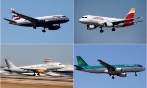 Aparatos de las aerolíneas que forman parte del grupo IAG, British Airways, Iberia, Air Lingus y Vueling. REUTERS