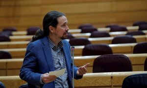 El vicepresidente Pablo Iglesias comparece ante el Senado./ Emilio Naranjo (EFE)