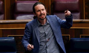 21/05/2020.- El vicepresidente tercero del Gobierno, Pablo Iglesias, interviene durante el pleno del Congreso este miércoles. EFE/Kiko Huesca