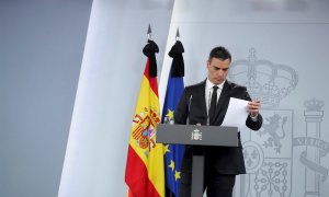 Pedro Sánchez durante una rueda de prensa. EFE