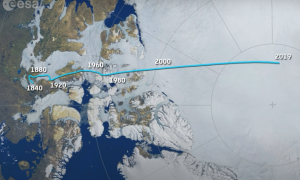 Recorrido del polo Norte magnético desde 1840. /ESA