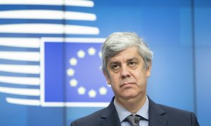 El hasta ahora ministro de Finanzas portugués y presidente del Eurogrupo, Mario Centeno, en una rueda de prensa en Bruselas el pasado diciembre. E.P.