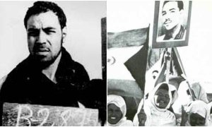 A la izquierda el líder independentista saharaui Bassiri. A la derecha, unas niñas llevan un retrato suyo