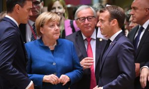 Pedro Sánchez en una imagen de archivo de 2018, con Angela Merkel, Emanuel Macron y Jean-Claude Juncker. AFP