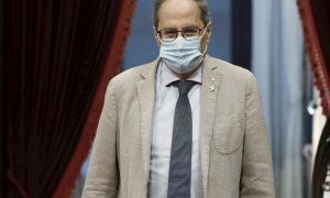 08/07/2020.- El presidente de la Generalitat, Quim Torra, a su llegada al pleno celebrado este miércoles en el Parlament. / EFE - Andreu Dalmau