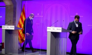El presidente de la Generalitat, Quim Torra, junto a su vicepresidente Pere Aragonés. - EFE