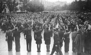Miembros de Falange Española de las JONS el 12 de octubre de 1936 en Zaragoza