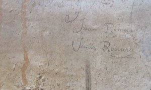 Pintada con el nombre de Manuel Romero en lo que fue un hospital de soldados republicanos en Soleràs.- MIQUEL ANDREU