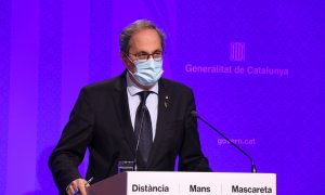 El president de la Generalitat, Quim Torra, durant la compareixença. ACN