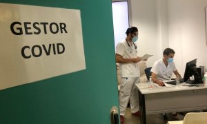 Zona de treball dels gestors COVID a l'Hospital Arnau de Vilanova, l'agost de 2020. ICS Lleida | ACN