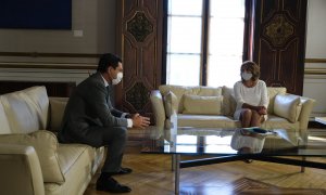 El presidente de Andalucía, Juanma Moreno, se ha reunido este martes con la líder del PSOE-A, Susana Díaz en San Telmo. /PSOE-A
