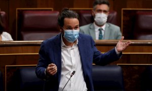 El vicepresidente del Gobierno y líder de Podemos, Pablo Iglesias, durante la última sesión de control al Gobierno en el Congreso. - EFE