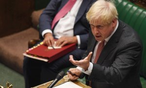 El primer ministro británico Boris Johnson hablando en el debate sobre el proyecto de ley de mercados internos propuesto por el gobierno en la Cámara de los Comunes en Londres. EFE / EPA / JESSICA TAYLOR / FOLLETO DEL PARLAMENTO DEL REINO UNIDO