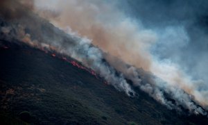 Vista del incendio forestal que permanece activo en Lobios (Ourense). / EFE / BRAIS LORENZO